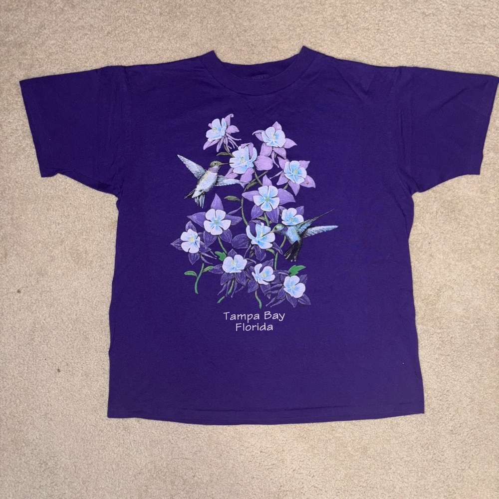 Vintage 90s Tampa Bay Florida WILD FLOWERS T-Shirt Mens Large Nature Birds